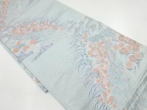 アンティーク　九百緞子織孔雀に草花・波模様織出し袋帯（材料）